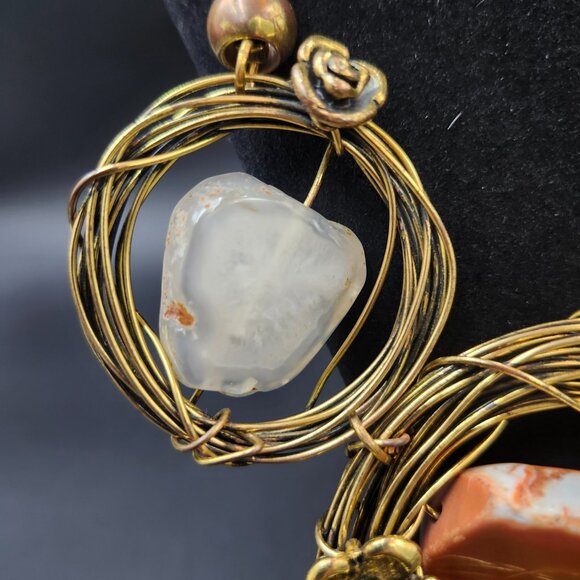 Brutalist Style Chunky Wire Necklace with Agate Type Minerals - Picture 7 of 10